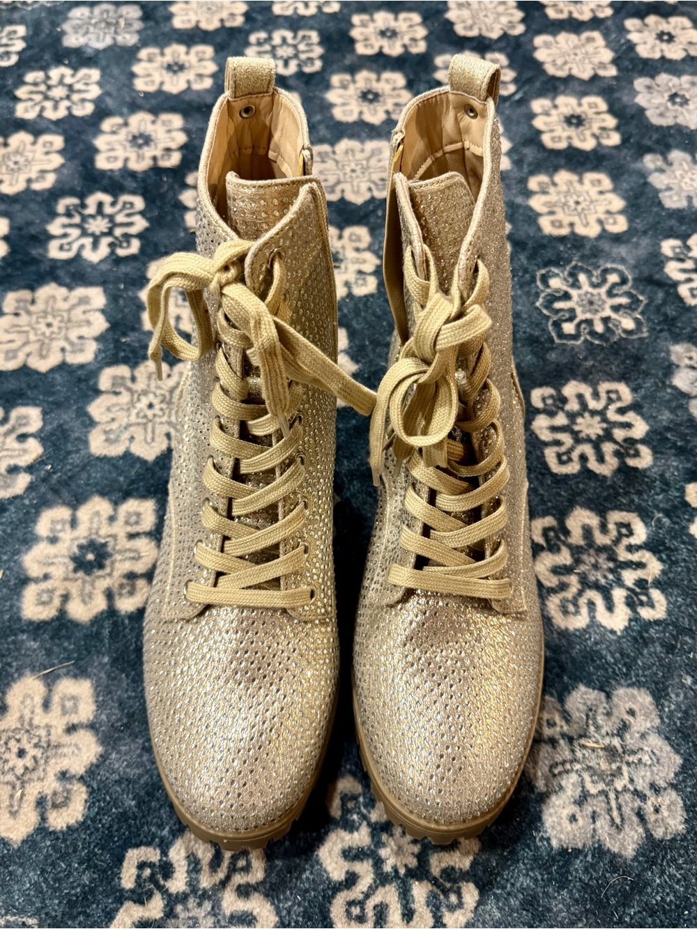 Sugar Lace-Up Boots – Women’s Size 11 – Champagne w/ Silver Details ✨